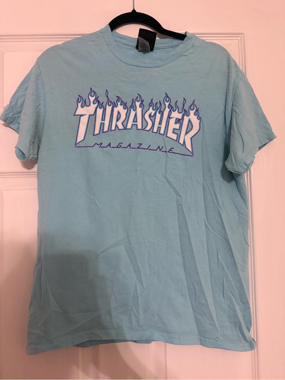 Thrasher Light Blue Tee with White & Purple Flame Logo
